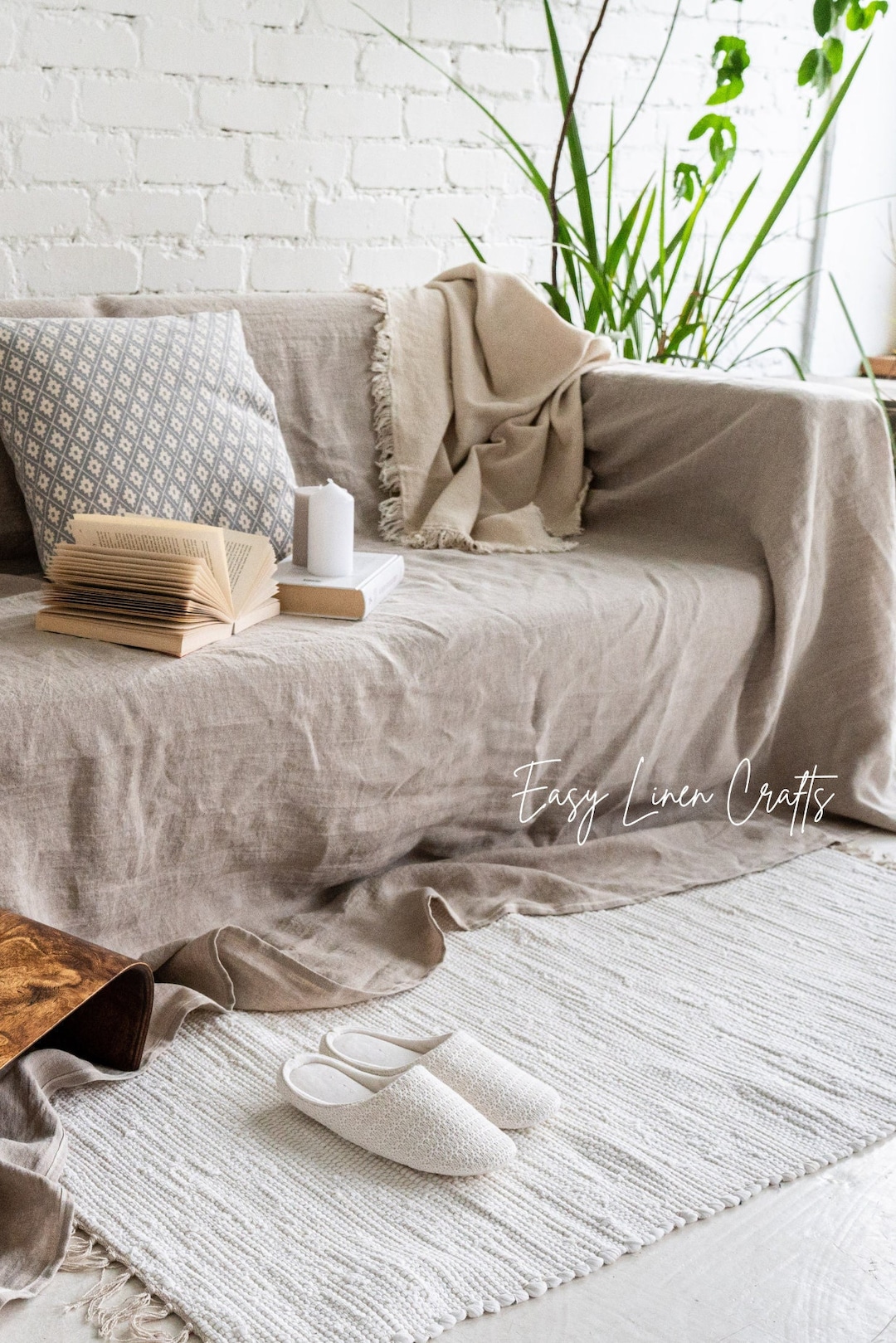 Couch Slipcover, Linen Sofa Cover, Loveseat Cover, Natural Linen Couch