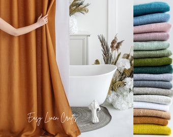 Linen shower curtain, long linen shower drape with waterproof lining, douche curtain, custom bathtub curtain