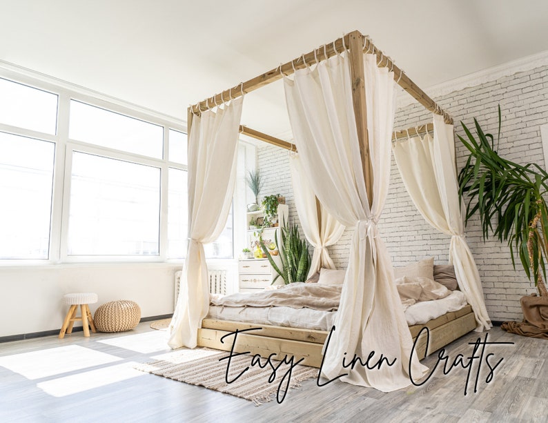 Linen Curtain Panel for Canopy Bed Linen Bed Drape 1pcs Etsy