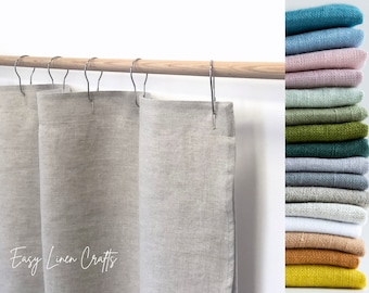 Linen Shower Curtain with Waterproof Lining, Buttonhole Top Drape, Custom Sizes Available
