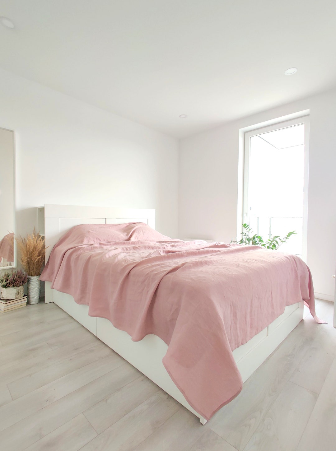 Linen Bedspread for Queen King Twin Beds Bed Slip Cover Slipcover Top