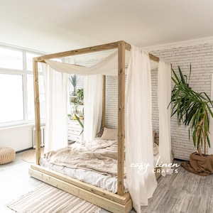 Set of 2 canopy bed curtains, Off White linen bed drapes, linen bed baldachin, canopy over the bed drapes, canopy drapes, long curtains image 4