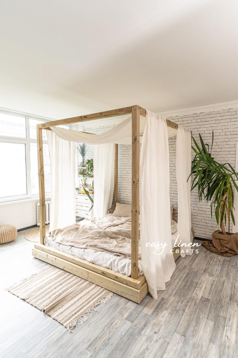 Set of 2 canopy bed curtains, Off White linen bed drapes, linen bed baldachin, canopy over the bed drapes, canopy drapes, long curtains image 4