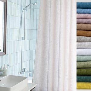 Linen Shower Drape, Long Linen Shower Curtain With Waterproof Lining, Custom Bath Curtain Panel
