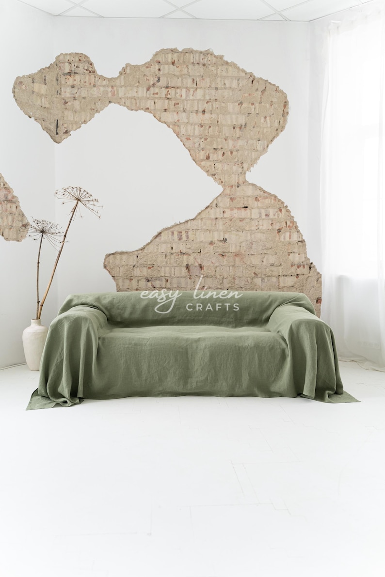 Linen sofa cover, seamless linen couch cover, loose cover, loveseat cover, linen slip cover, custom slipcover
