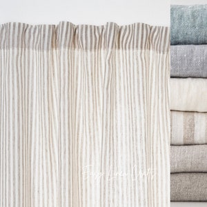 Linen Curtains Set of 2 - Stonewashed Linen Drapes with Back Tabs - Semi Sheer Custom Curtains for Bedroom Living Room or Kitchen - 1 pair