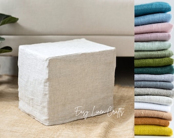 Linen ottoman cover in various colors, linen pouf cover, footstool slipcover, pouffe footrest cover