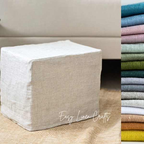 Linen ottoman cover in various colors, linen pouf cover, footstool slipcover, pouffe footrest cover