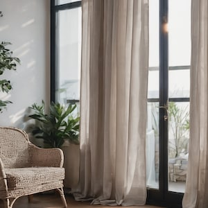 Linen Curtain Panels, Set of 2 Semi Sheer Curtains, Linen Drapes with Back Tabs, Extra Long Curtains, Window Treatments, Custom Curtains
