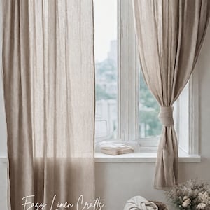 Linen Curtain Tie Top, Semi Sheer Drape for Living Room or Bedroom, Custom Curtain with Ties, Window Treatment - 1 Panel