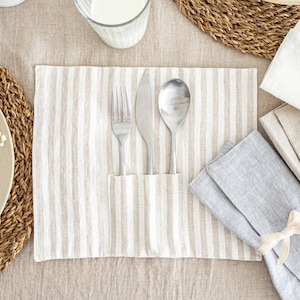 Reusable Linen Cutlery Holders Set - Dining Table Cutlery Pocket - Zero Waste Table Decor Set - Kitchen Accessory - Housewarming Gift Idea