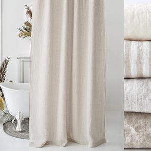 Waterproof linen shower curtain, linen douche curtain, wide bath drape with waterproof liner, bathtub curtain, custom curtain panel