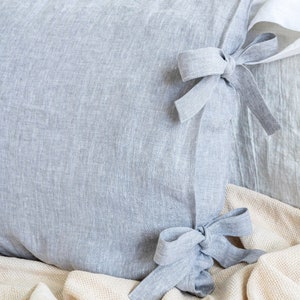 Linen pillow cover, linen pillowcase with ribbon ties, natural linen pillow case, linen pillow sham cover with bow ties, custom pillow cover image 6