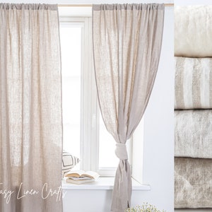 Linen Curtain Panel - Rod Pocket Drape - Extra Long Curtain for Bedroom or Living Room - Semi Sheer Curtain - Linen Drapery - 1 Panel