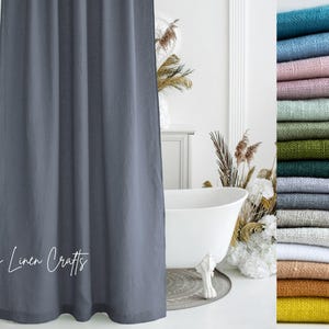 Waterproof Linen Shower Curtain, Linen Curtain with Back Tabs, Extra Long Shower Drape, Custom Clawfoot Tub Curtain, Luxury Bathtub Curtain