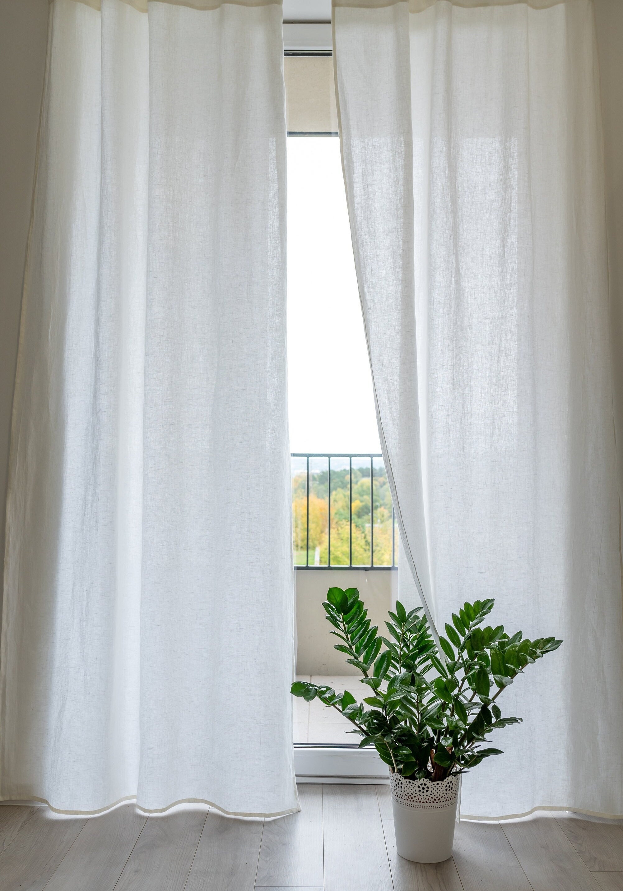 Linen Window Curtains, 8 Colors, Sheer Linen Curtain Panels With