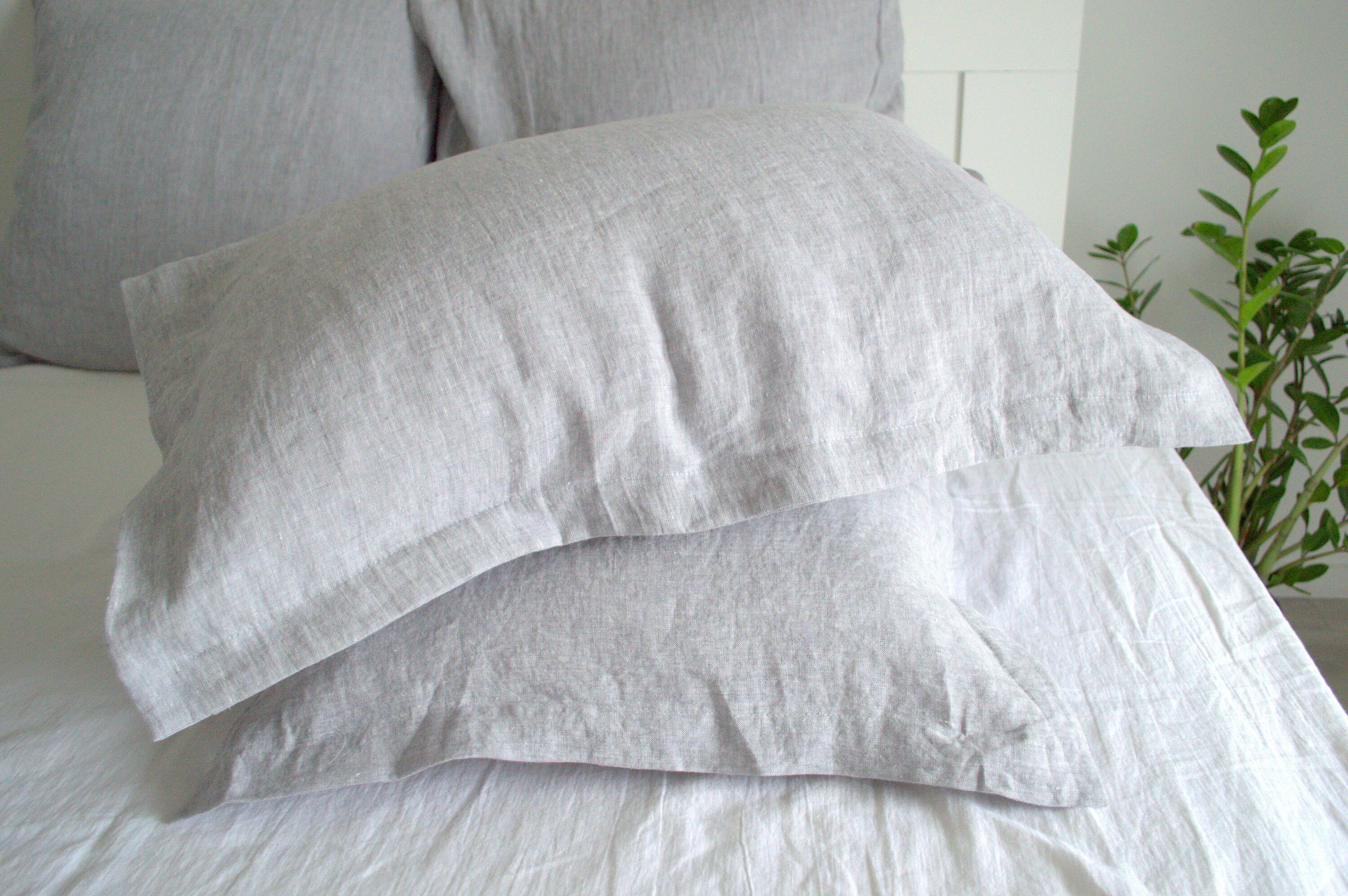 Linen pillowcase with flanges. Grey oxford style linen Etsy