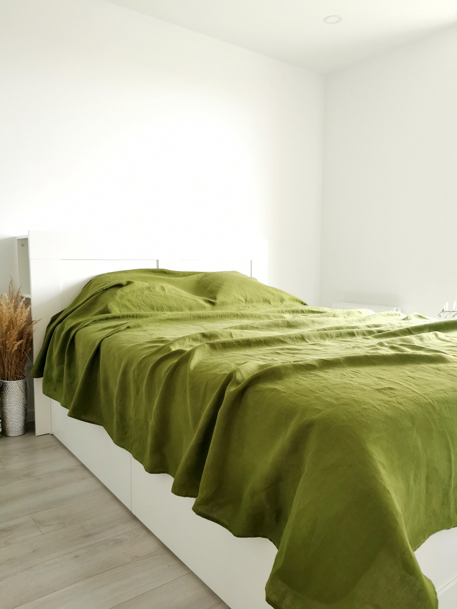 Linen Bedspread. Moss Green Bed Throw. Custom Made Linen Etsy