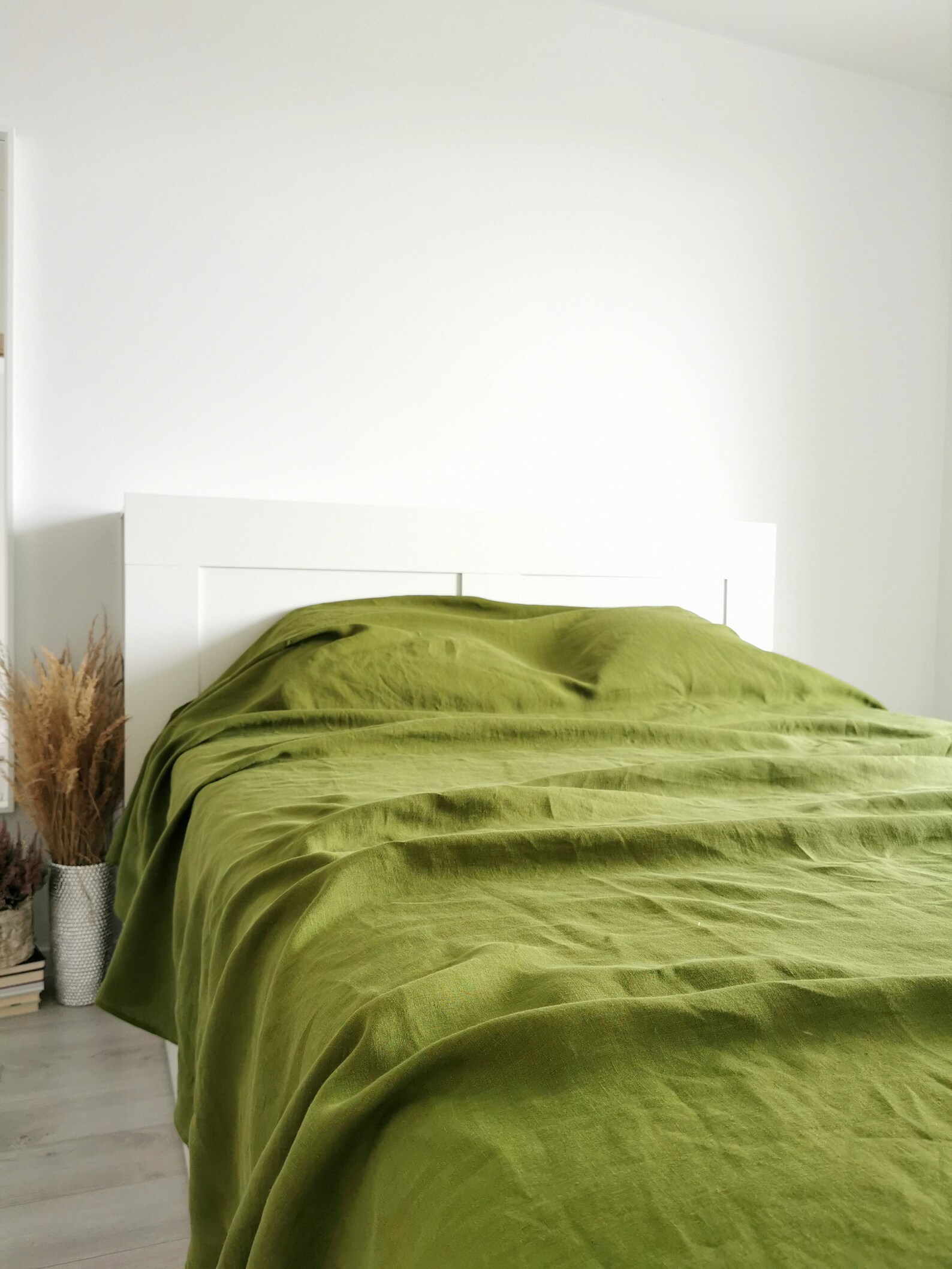 Linen Bedspread. Moss Green Bed Throw. Custom Made Linen Etsy