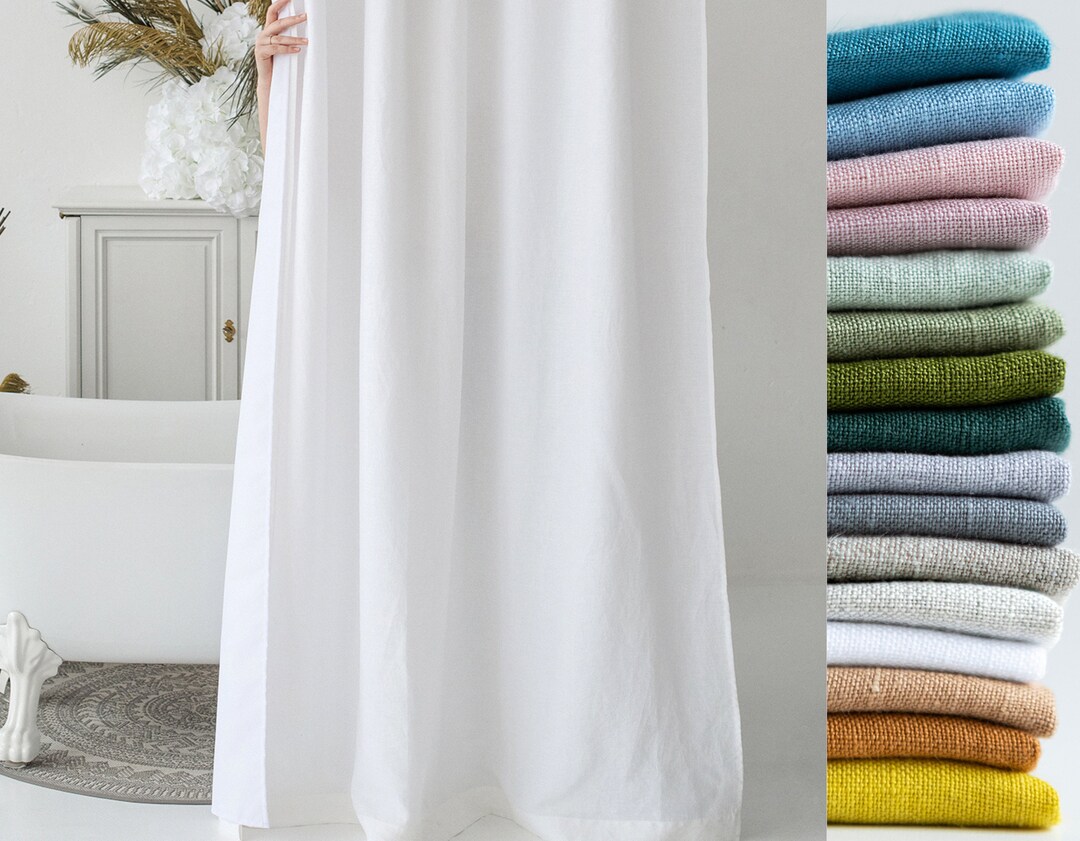 Waterproof Linen Shower Curtain Panel, Extra Long Shower Curtain, Water