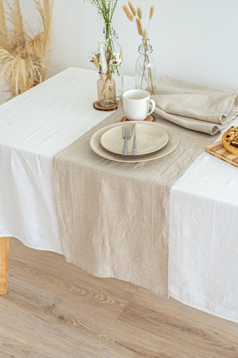 Natural table runner. Linen table runner. Long table runner. Rustic table runner. Custom holiday table runner. Modern dining table runner