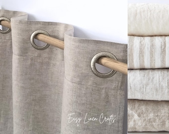 Waterproof linen shower curtain with grommets, linen bath curtain, eyelet top shower curtain with liner, custom clawfoot tub curtain