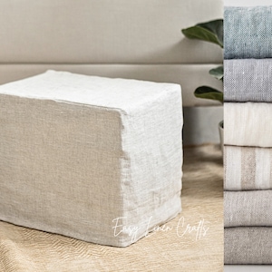 Linen ottoman cover, ottoman slipcover, ottoman footstool cover, custom cover, fitted pouf cover, footrest cover, natural linen cover
