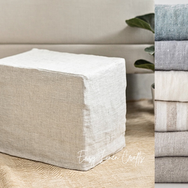 Linen ottoman cover in various colors, custom fitted linen pouf cover, pouffe footrest cover, ottoman slipcover