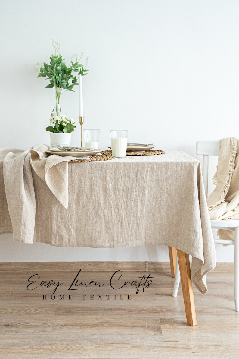 Natural Linen Tablecloth, Rectangle Tablecloth, Square, Circle or Oval Tablecloth, Custom Table Cloth image 6