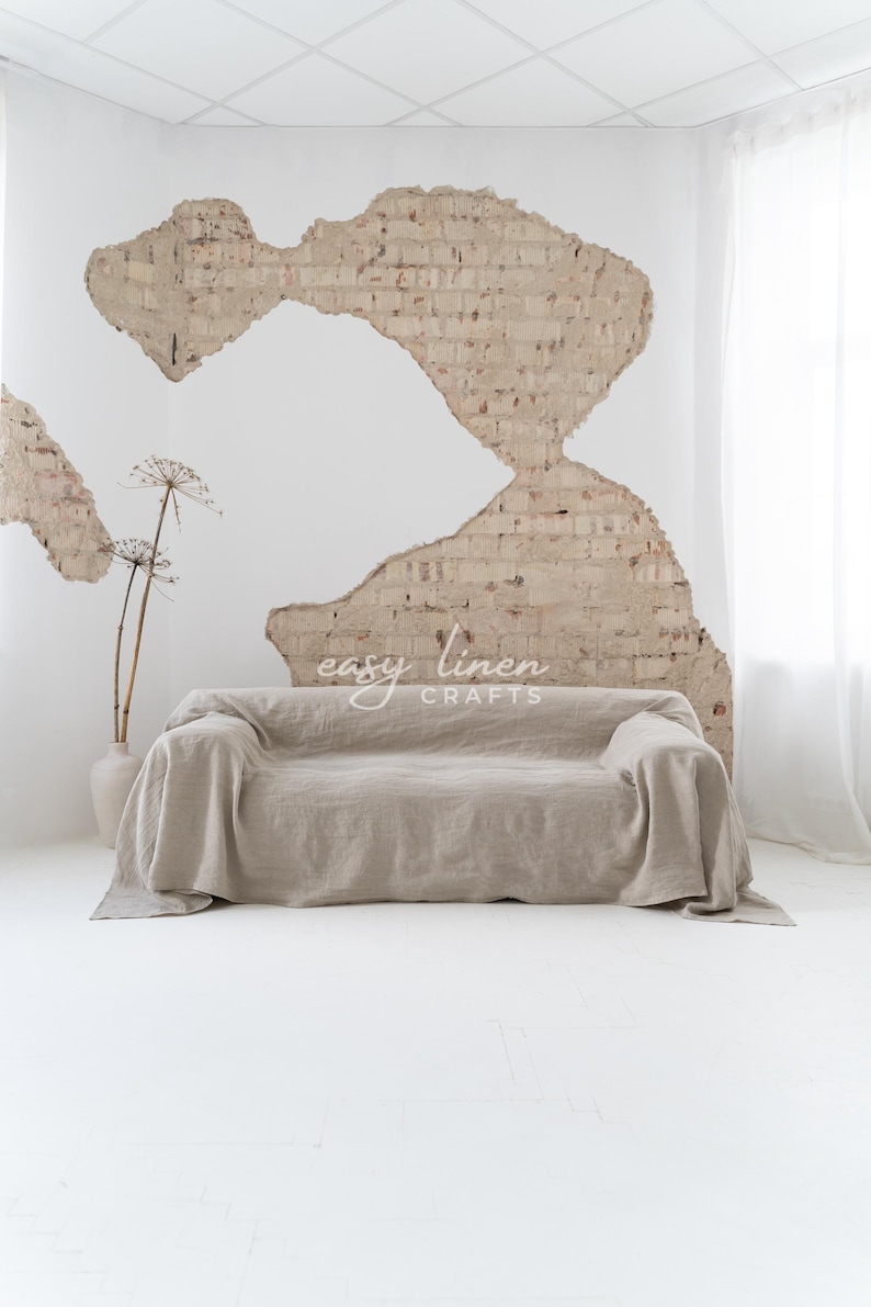 Linen sofa cover, seamless linen couch cover, loose cover, loveseat cover, linen slip cover, custom slipcover