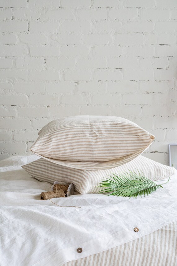 Set of 2 linen pillowcases. Bed pillow sham covers. Stonewashed Linen sham slip covers. Standard, Queen, King, custom pillow cases set.