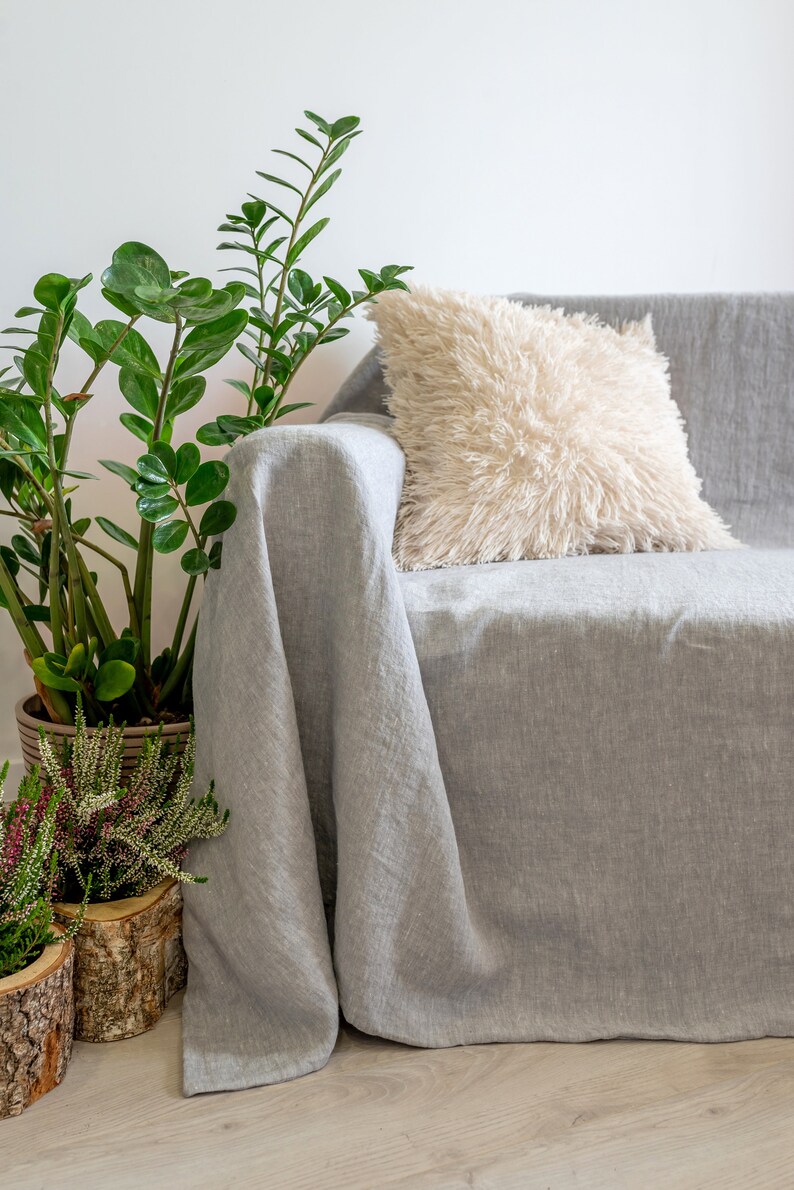 Gray Linen Couch Cover Throw. Loose Coverlet for Couch. Washed Etsy