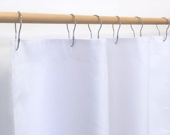 White shower curtain panel with buttonholes, water resistant shower liner, waterproof shower drape for hooks, fabric shower curtain