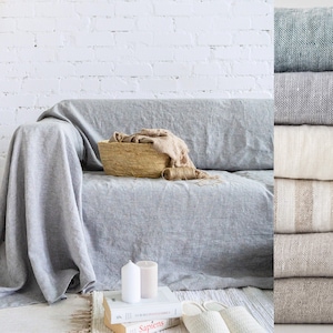 Linen couch cover, linen sofa seat cover, loveseat slip cover, custom sofa cover, natural linen sofa slipcover, washable linen cover