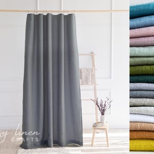 Linen shower curtain with liner, waterproof extra long shower curtain with buttonholes top, bathroom curtain, luxury custom shower curtain