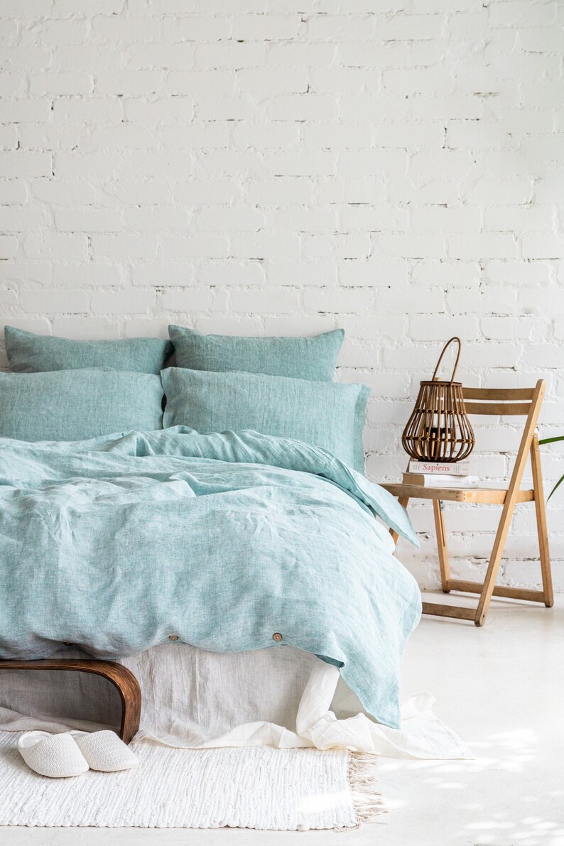 Green Linen Duvet Cover and Two Pillowcases. Linen Duvet Set. Etsy