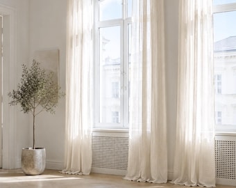 Linen curtain panel, semi sheer linen panel, custom curtain for ceiling track, back tabs curtain - 1 panel