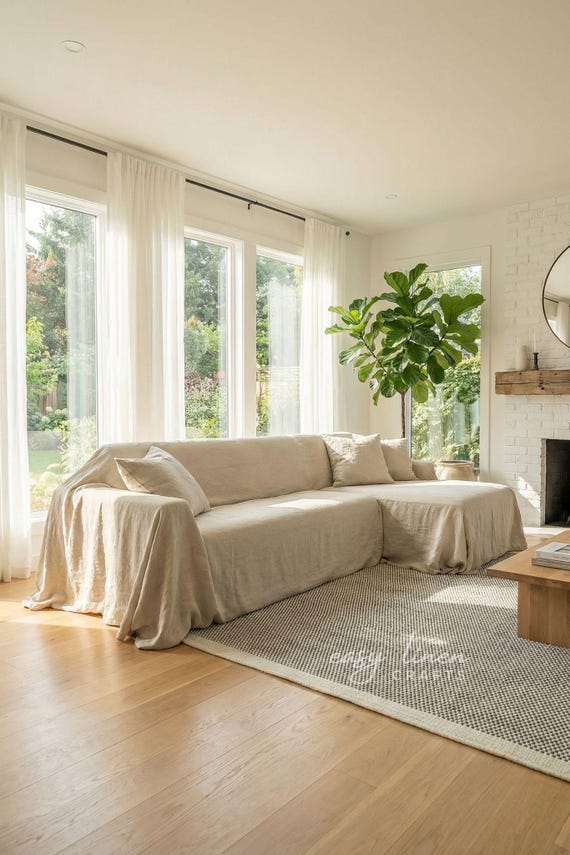 Leinen Schnitt Couch Cover, L-Form Eck Sofa Slipcover, lose Bezug, kundenspezifische Größe verfügbar