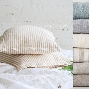 Linen Pillowcase Set of 2, Flanged Sham Covers, Oxford Style Sofa Cushion Covers, Bed Pillow Covers Set, Standard Queen King Custom Sizes