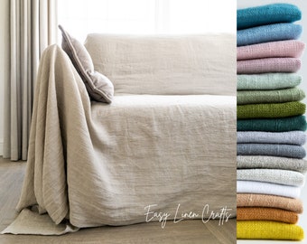 Housse de canapé en lin, housse de canapé en lin sans couture, housse amovible, housse de causeuse, housse en lin, housse personnalisée