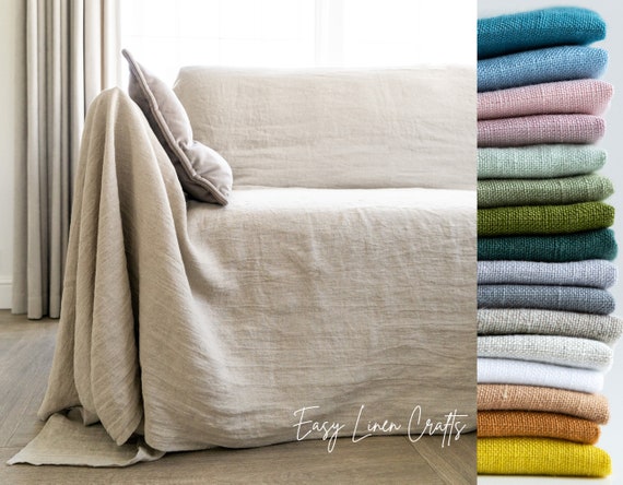 Linen sofa cover, seamless linen couch cover, loose cover, loveseat cover, linen slip cover, custom slipcover
