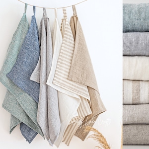 Stone Washed Linen Tea Towels Set of 5 - Natural Linen Kitchen Towels -  Soft and Organic Dishcloth Gift for Kitchen and Table Decor