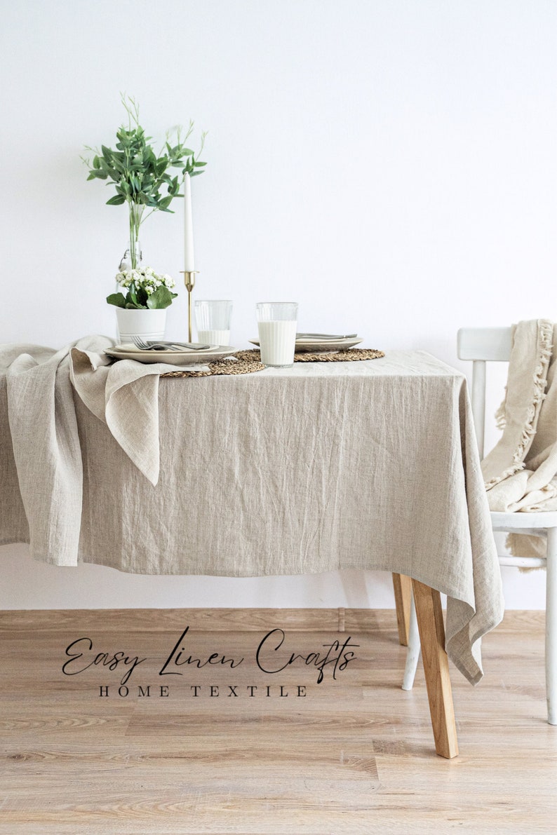 Large natural linen tablecloth. Rectangular, square, oval, round or custom linen table cloth. Wedding, thanksgiving, Christmas table cloth image 5