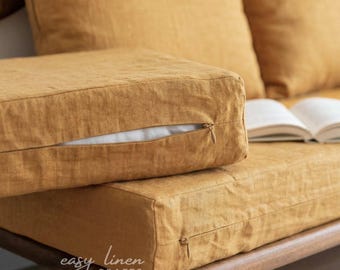 Linen Sofa Seat Cushion Cover, Cushion Cover with Zipper, Sofa Pillow Slipcover