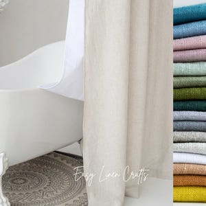 Natural Linen Shower Curtain with Waterproof Liner, Custom Bathroom Curtain, Extra Long Shower Drape, Bath Curtain Panel with Back Tabs