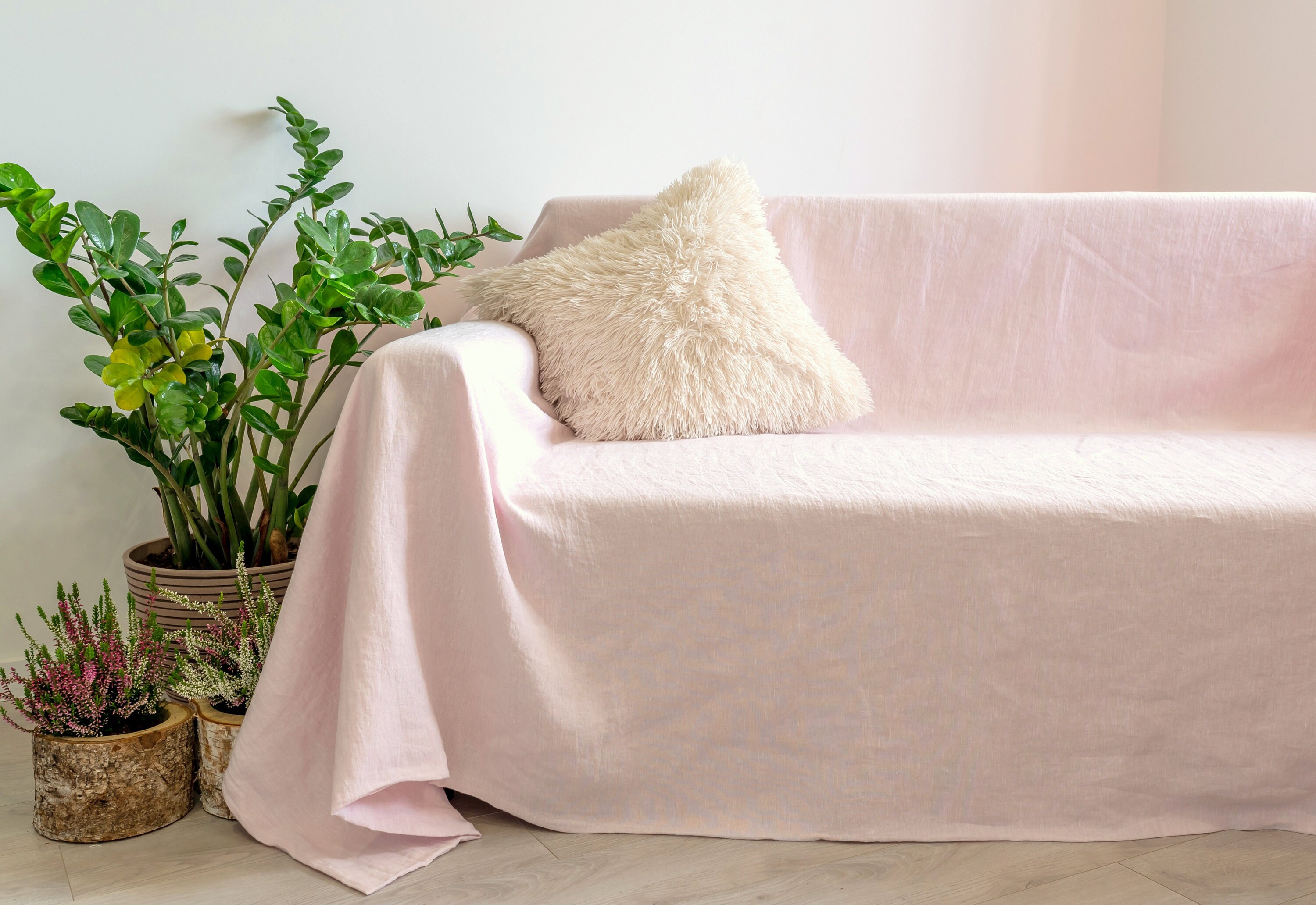 Linen sofa slipcover. Light pink fabric couch cover. Custom Etsy