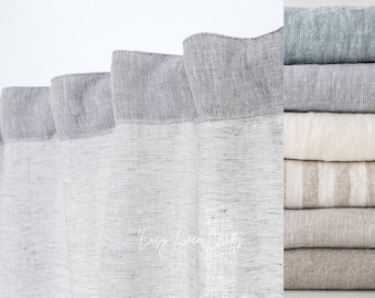 Extra Long Linen Curtain Panel | Semi Sheer Curtain | Custom Natural Linen Drape with Back Tabs, Farmhouse Window Curtain - 1 Panel