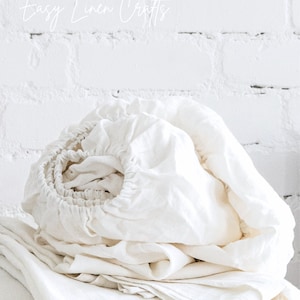 Natural Linen Fitted Bed Sheet - Queen King Double or Custom Crib - Washed Linen Bedding - Soft Durable Stonewashed - 1 Fitted Sheet