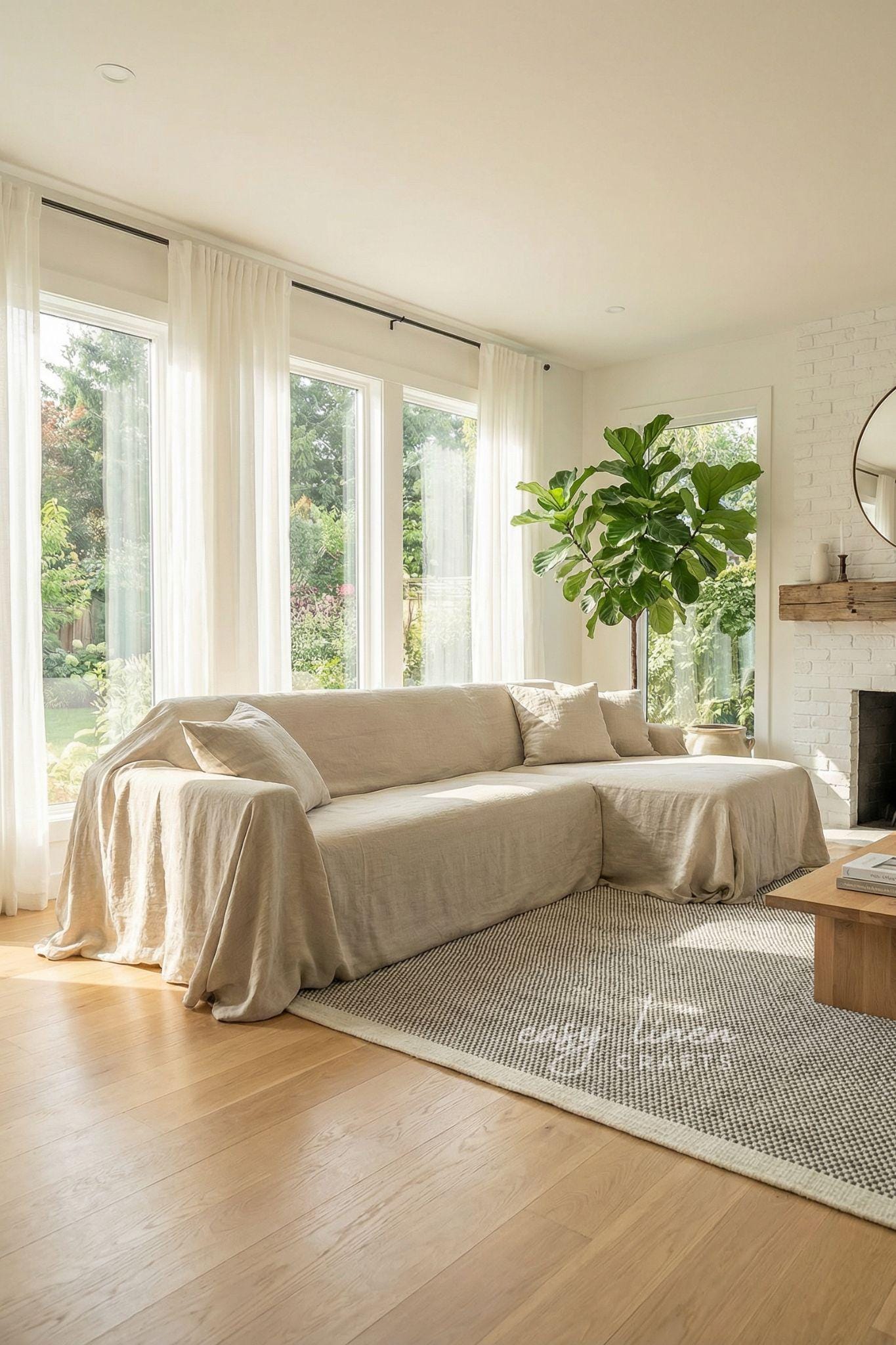 Linen L-shaped Sofa Cover - Corner Couch Cover - Custom Sectional