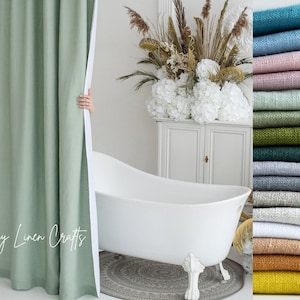 Waterproof shower curtain, linen shower drape with waterproof liner, long douche curtain, extra wide bath curtain, custom curtain panel